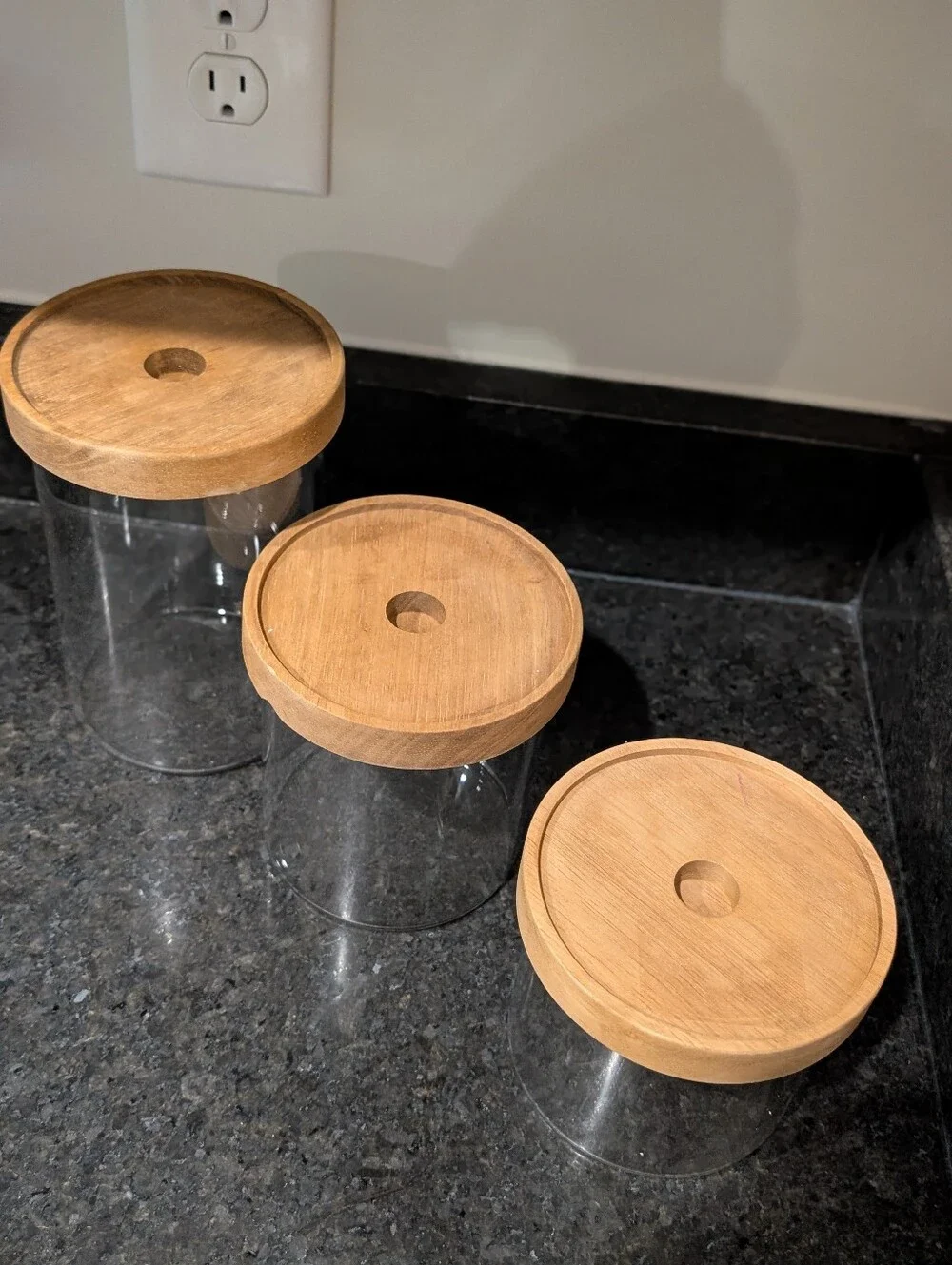 Set of 3 Glass Storage Jars with Wooden Lids